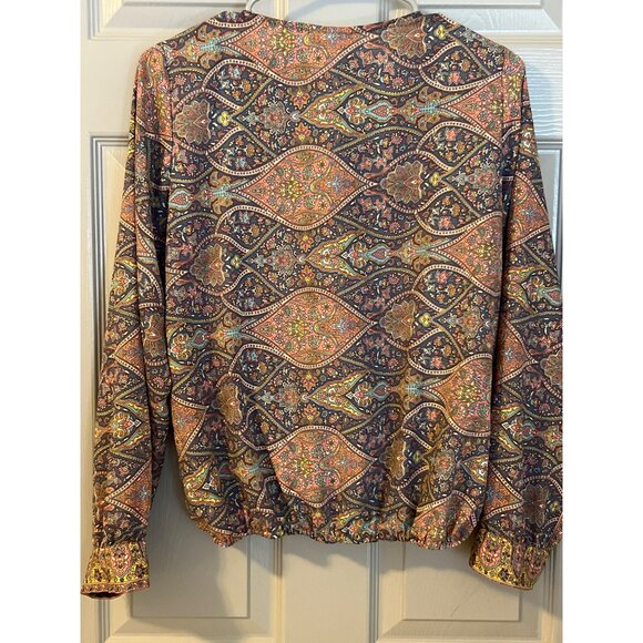 Boemo Boho Paisley Print Peasant Blouse Tassel‎ Tie Long Sleeve M - Picture 3 of 9